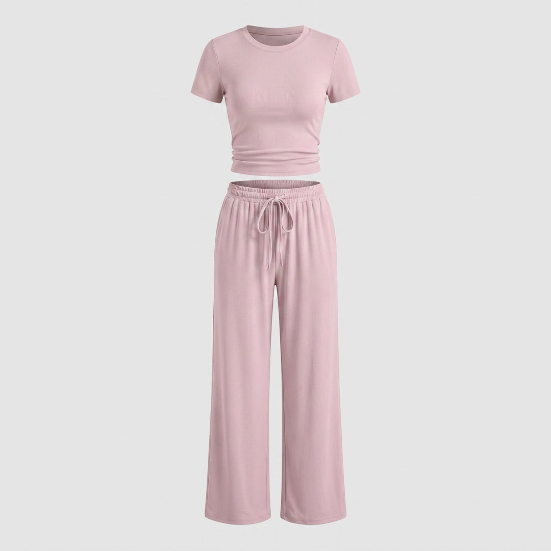 Completo Due Pezzi da Donna con Top Arricciato e Pantalone Ampio