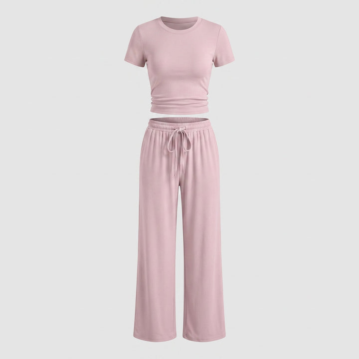 Completo Due Pezzi da Donna con Top Arricciato e Pantalone Ampio