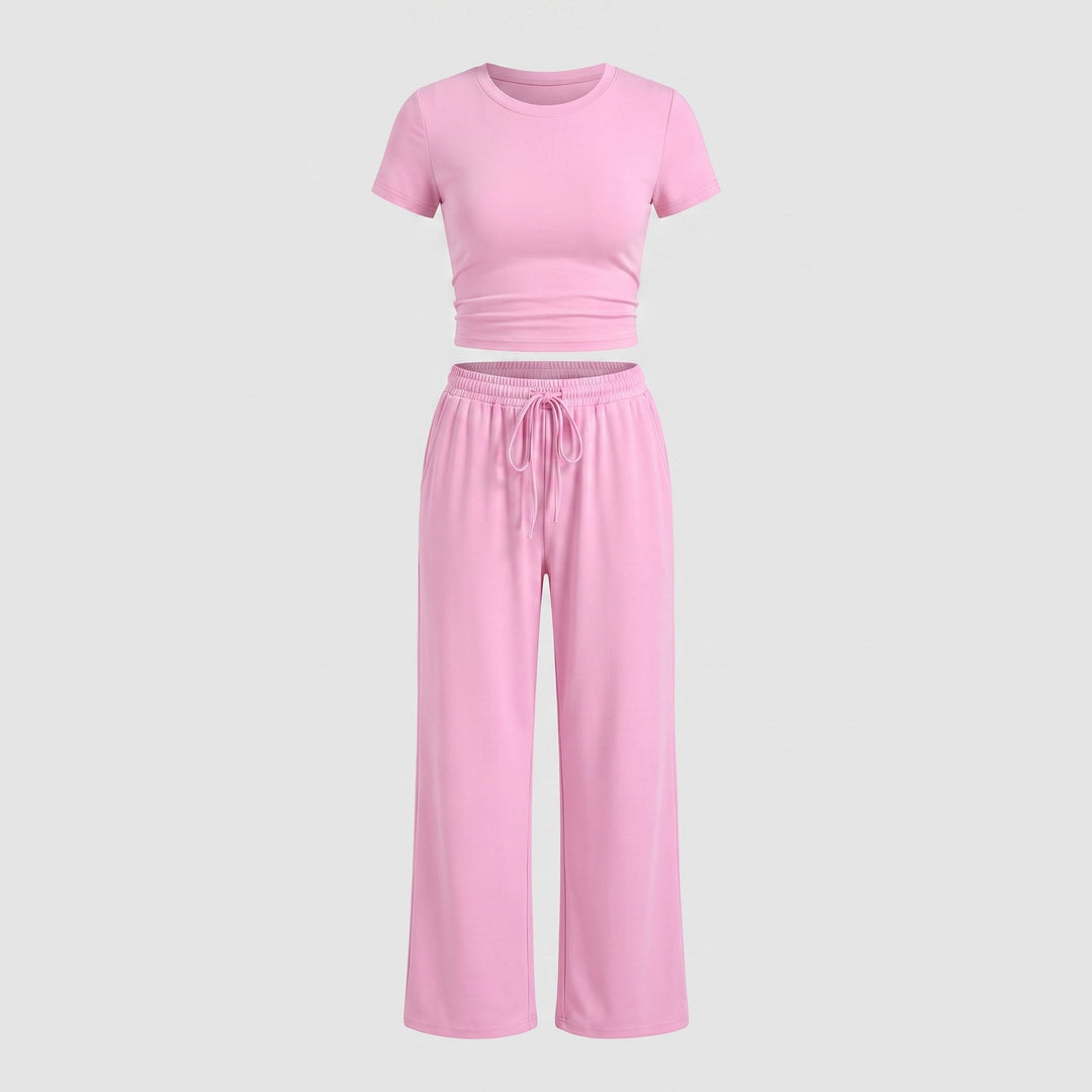 Completo Due Pezzi da Donna con Top Arricciato e Pantalone Ampio