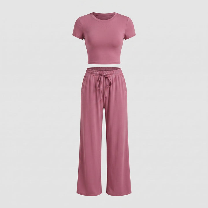 Completo Due Pezzi da Donna con Top Arricciato e Pantalone Ampio