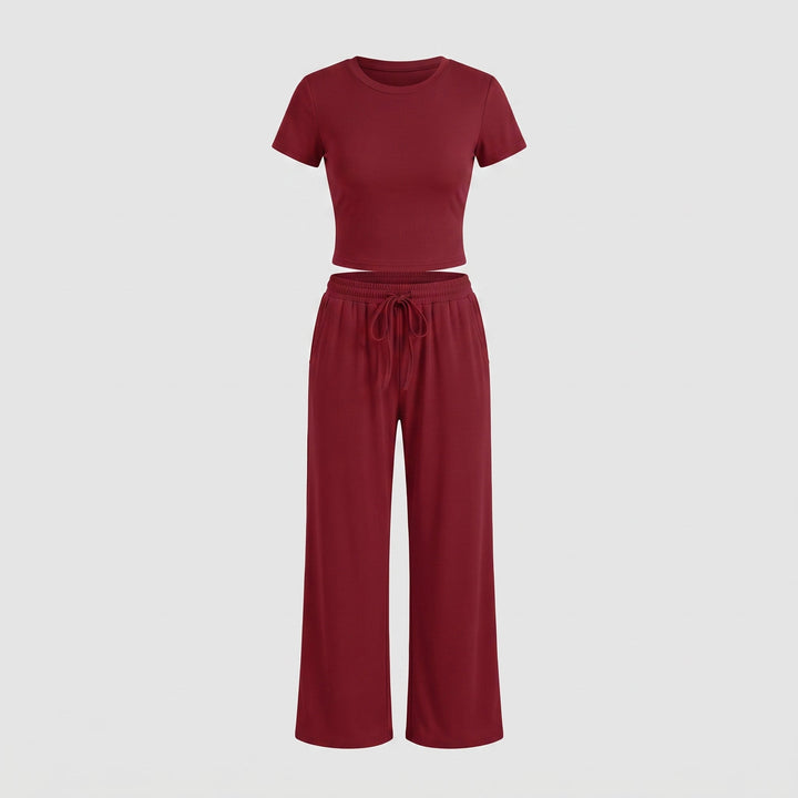 Completo Due Pezzi da Donna con Top Arricciato e Pantalone Ampio