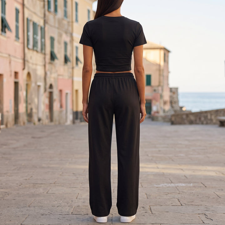 Pantalone a gamba larga con coulisse in vita regolabile