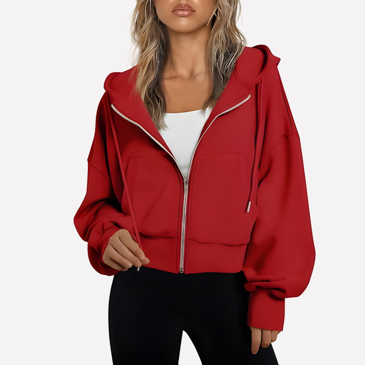 Felpa Corta con Zip Intera e Cappuccio con Cordino