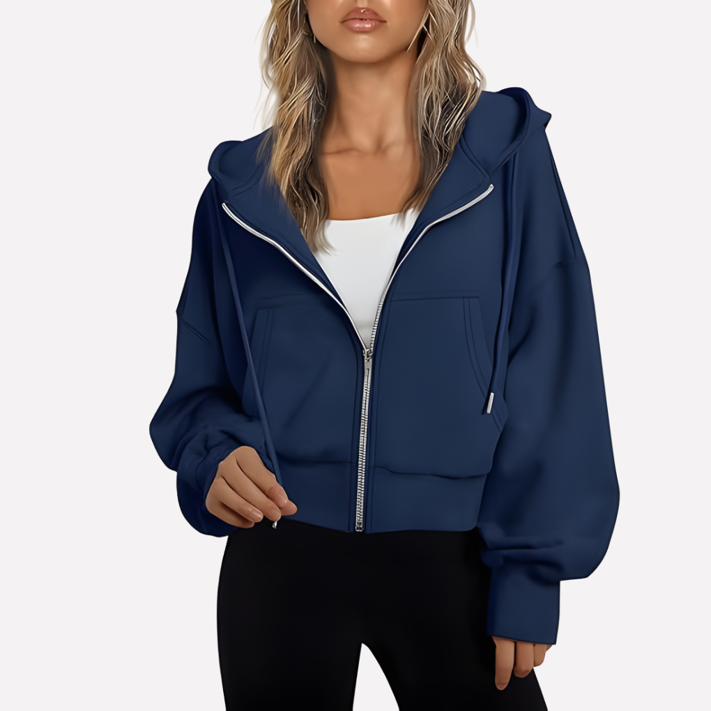 Felpa Corta con Zip Intera e Cappuccio con Cordino