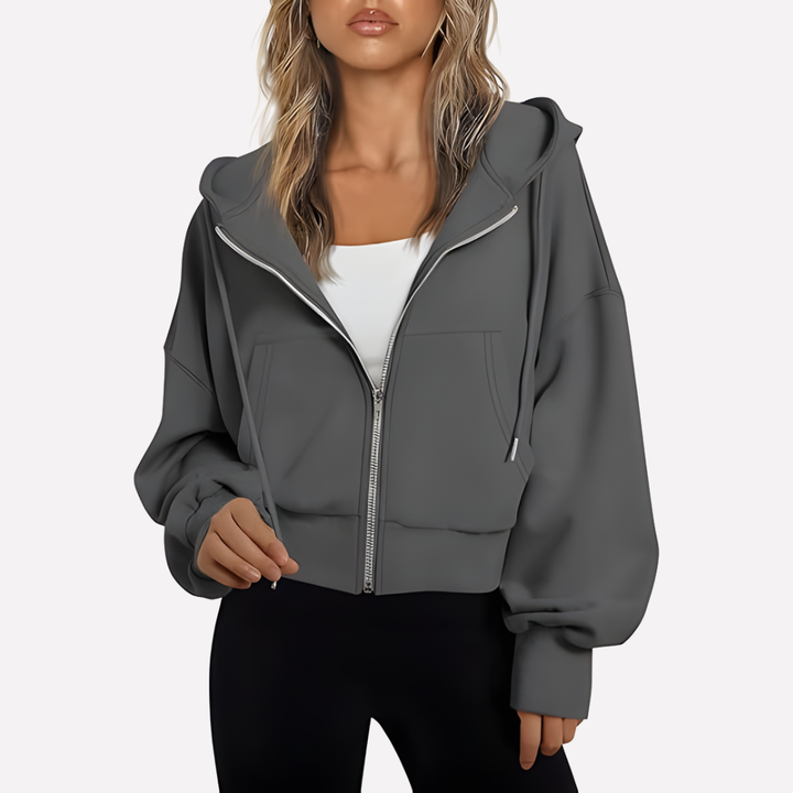 Felpa Corta con Zip Intera e Cappuccio con Cordino