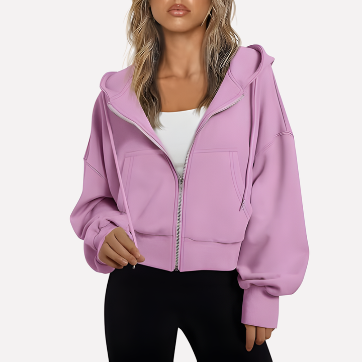 Felpa Corta con Zip Intera e Cappuccio con Cordino
