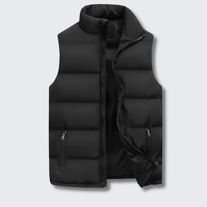 Cuciture in rilievo del gilet puffer da uomo, primo piano