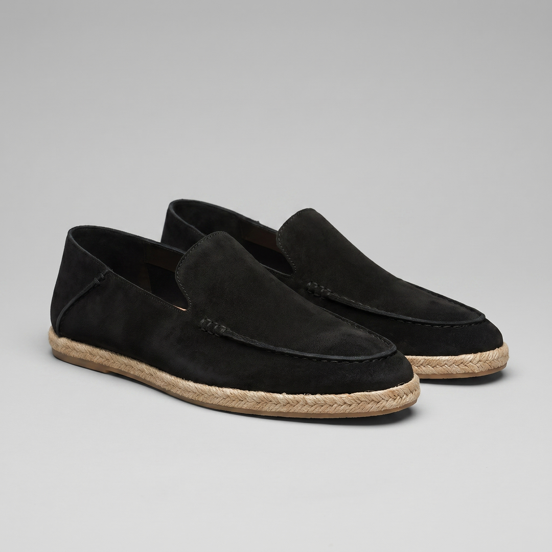 Loafer espadrille da uomo con tomaia in suede e suola in iuta naturale