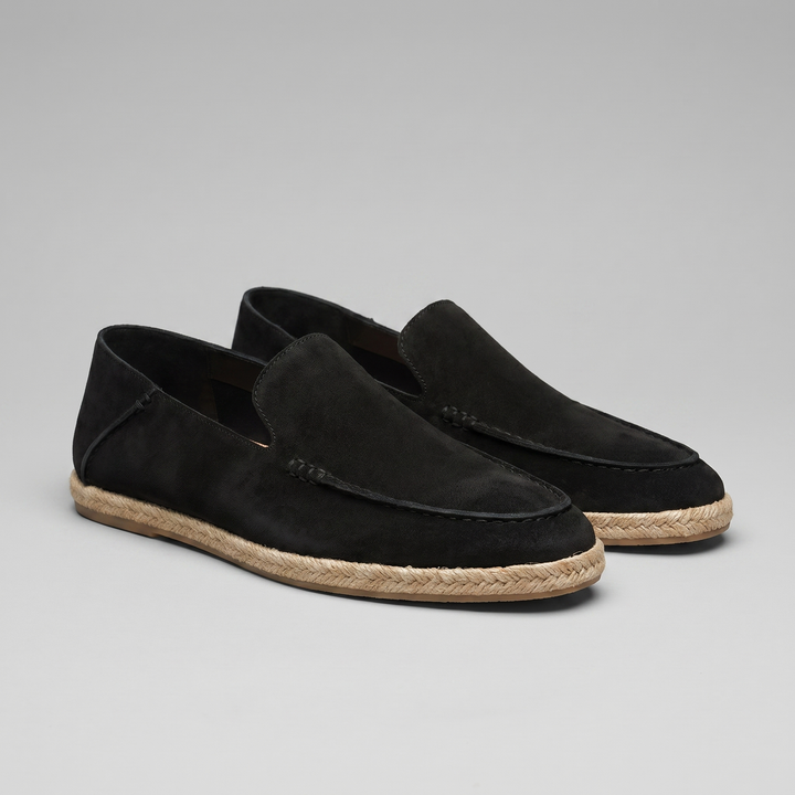 Loafer espadrille da uomo con tomaia in suede e suola in iuta naturale