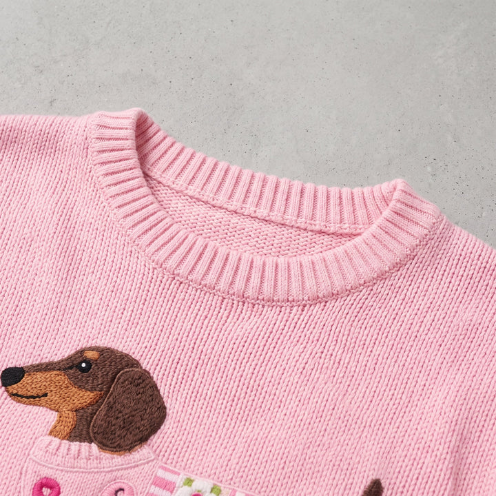 Maglione a maglia con stampa di cagnolini, vista frontale