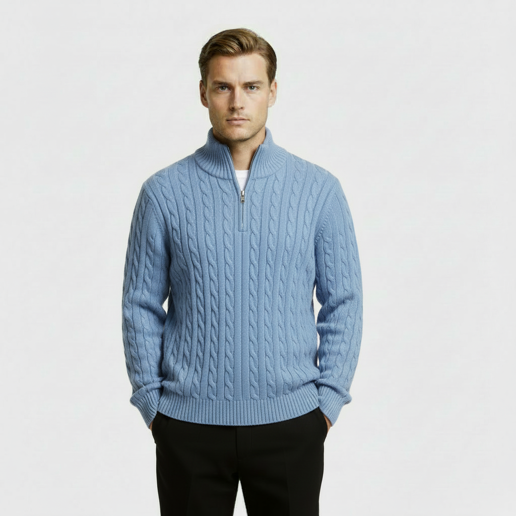 Maglione da Uomo con Trama a Trecce e Zip a Quarto