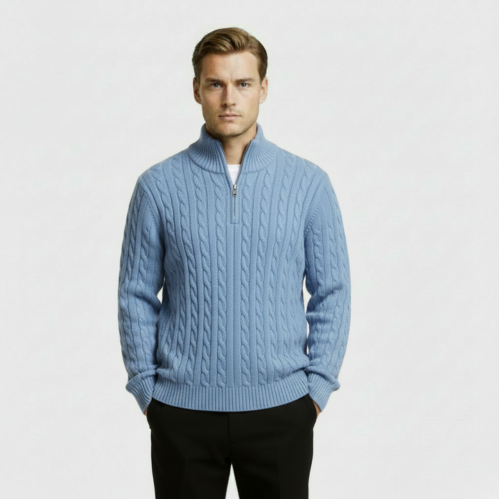 Maglione da Uomo con Trama a Trecce e Zip a Quarto
