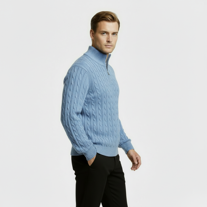 Maglione da Uomo con Trama a Trecce e Zip a Quarto