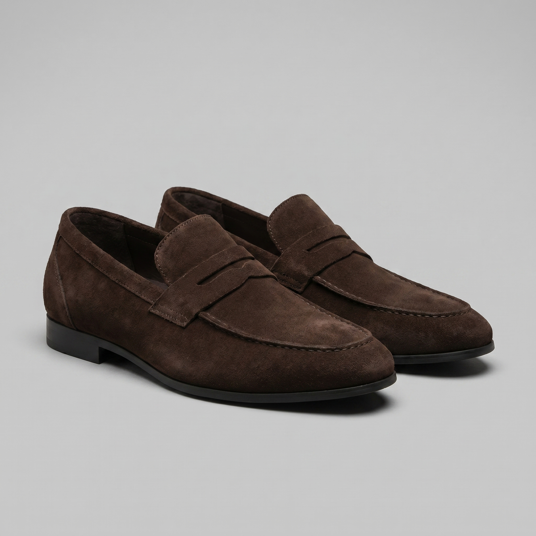 Mocassino da Uomo in Suede con Penny Strap e Suola Sottile