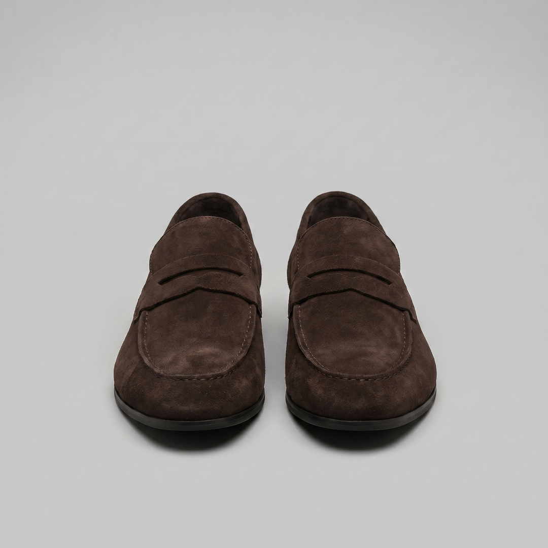 Mocassino da Uomo in Suede con Penny Strap e Suola Sottile