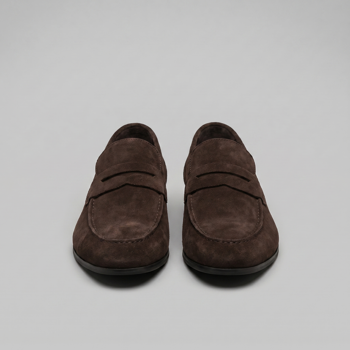 Mocassino da Uomo in Suede con Penny Strap e Suola Sottile