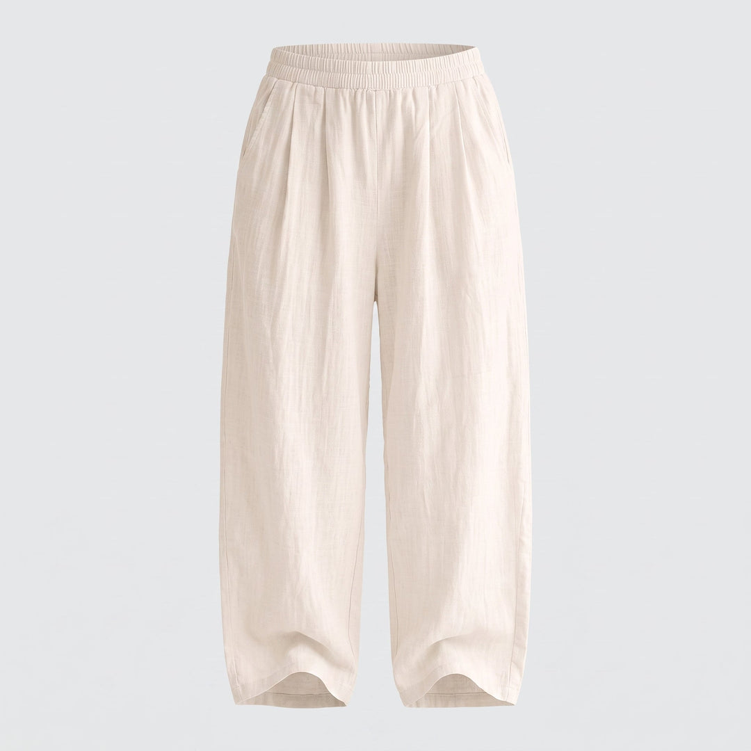 Pantalone palazzo indossato in posizione eretta, vista intera
