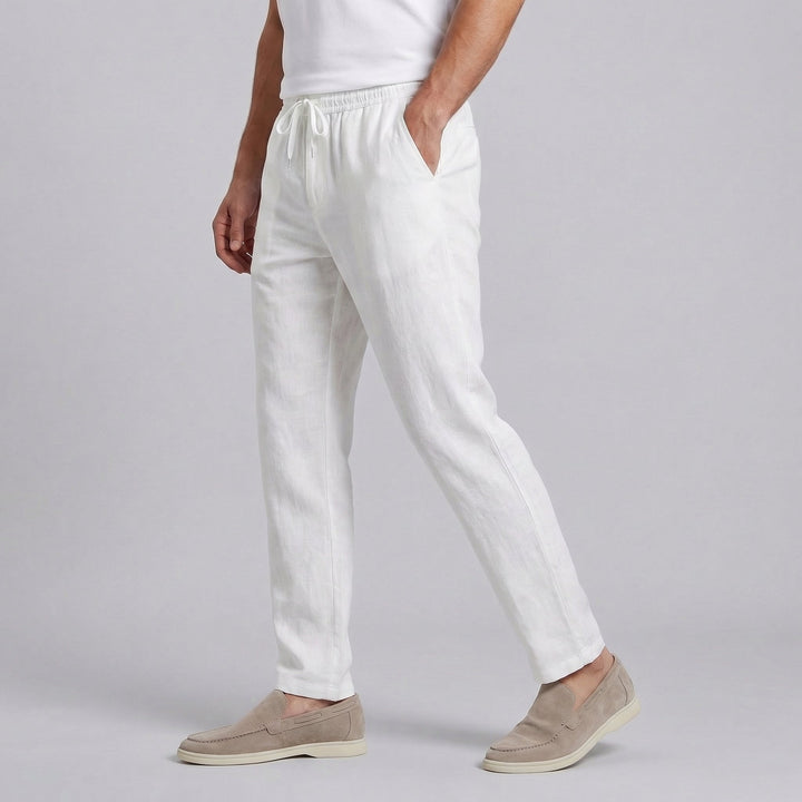 Pantalone wide leg da uomo in misto lino e cotone, vista frontale