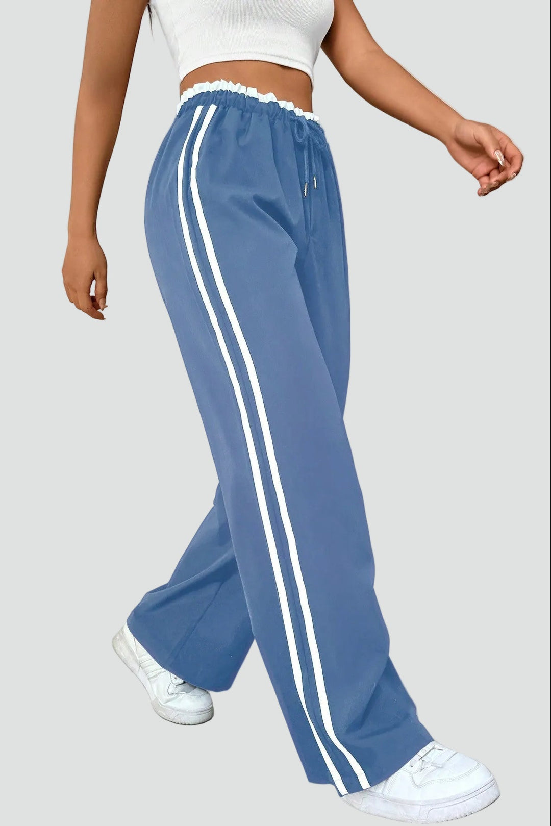 Pantaloni jogger da donna con gamba larga e vita elastica, vestibilità ampia, modello loungewear