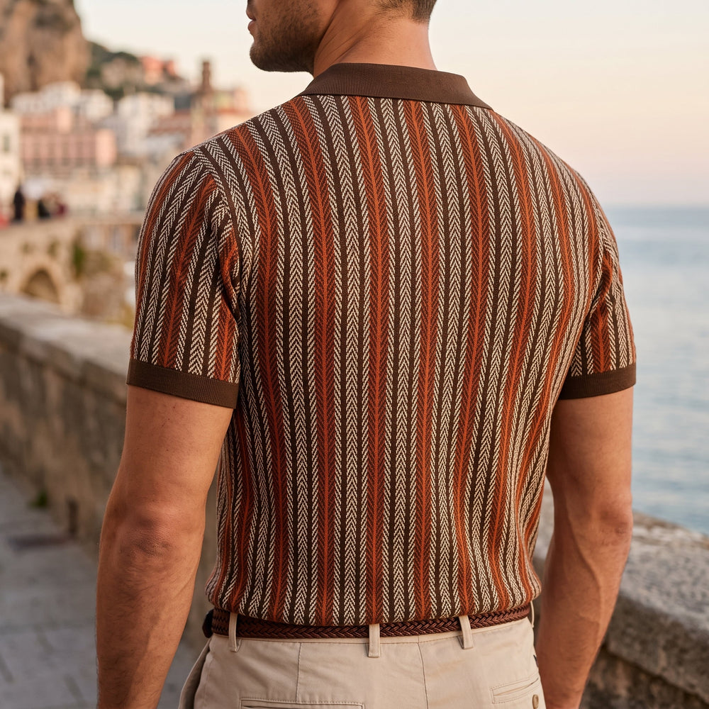 Polo da Uomo con Righe Verticali e Colletto a Contrasto