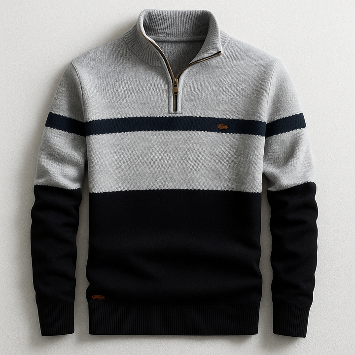 Vista posteriore del pullover con orlo a costine e vestibilità regolare