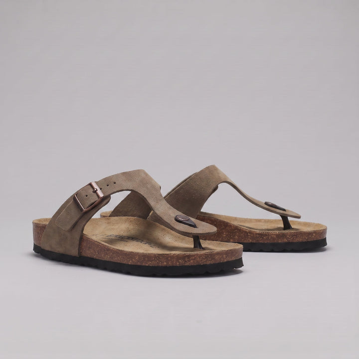 Sandalo con fascia effetto suede, vista posteriore con tallone aperto