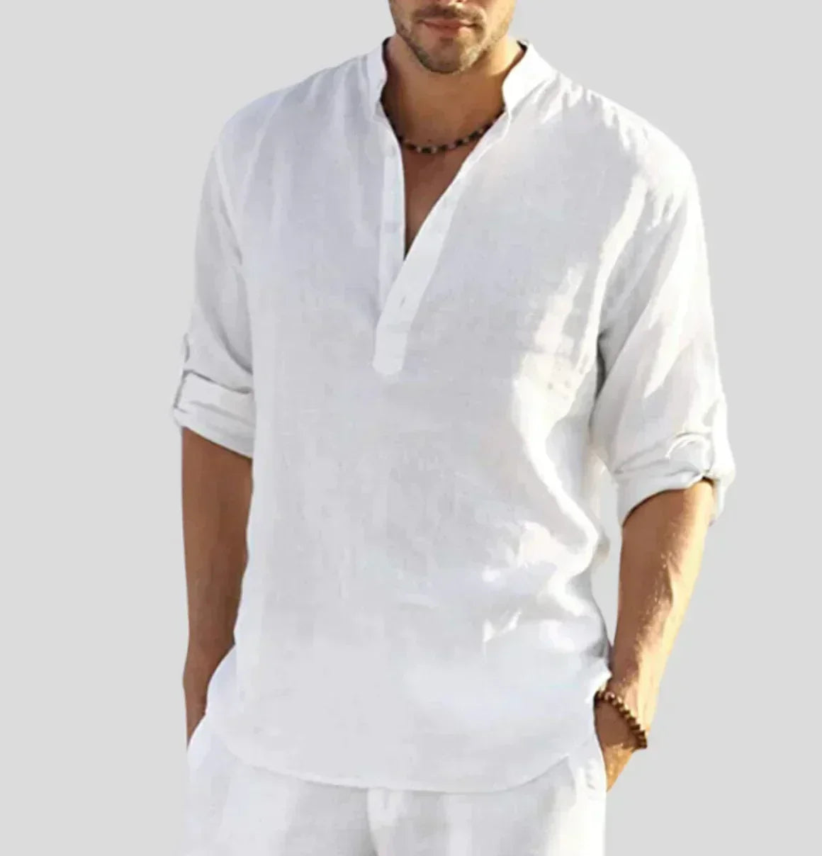 Raffinata Camicia in Lino da Uomo Con Disegno Essenziale