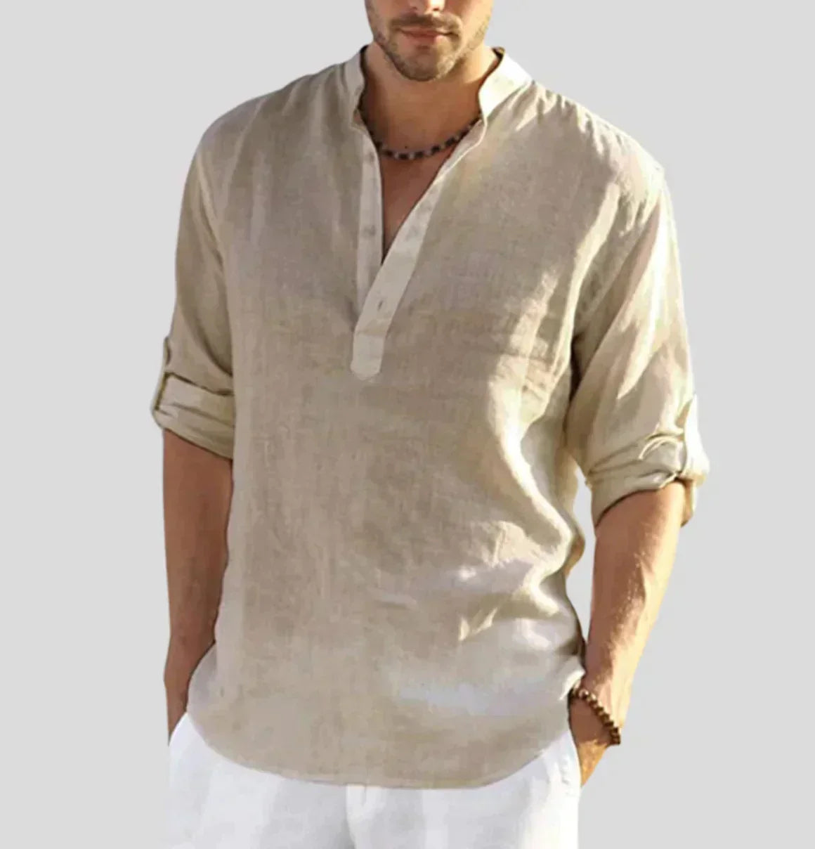 Raffinata Camicia in Lino da Uomo Con Disegno Essenziale