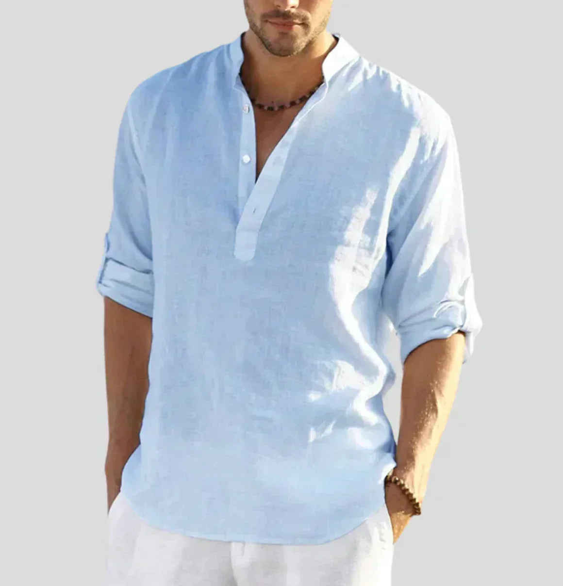Raffinata Camicia in Lino da Uomo Con Disegno Essenziale