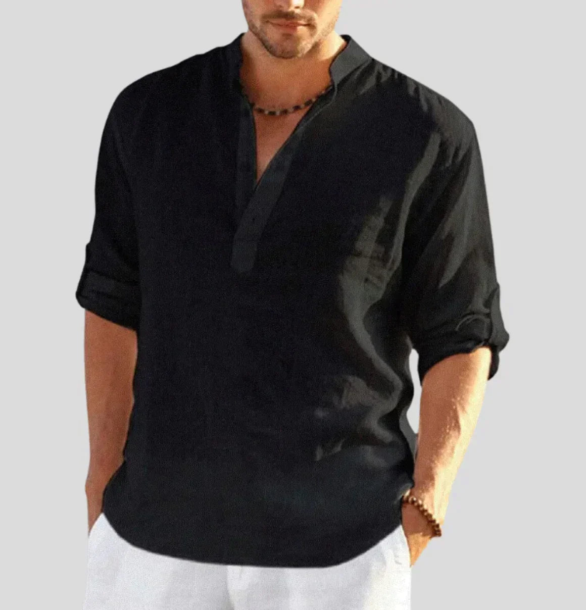 Raffinata Camicia in Lino da Uomo Con Disegno Essenziale