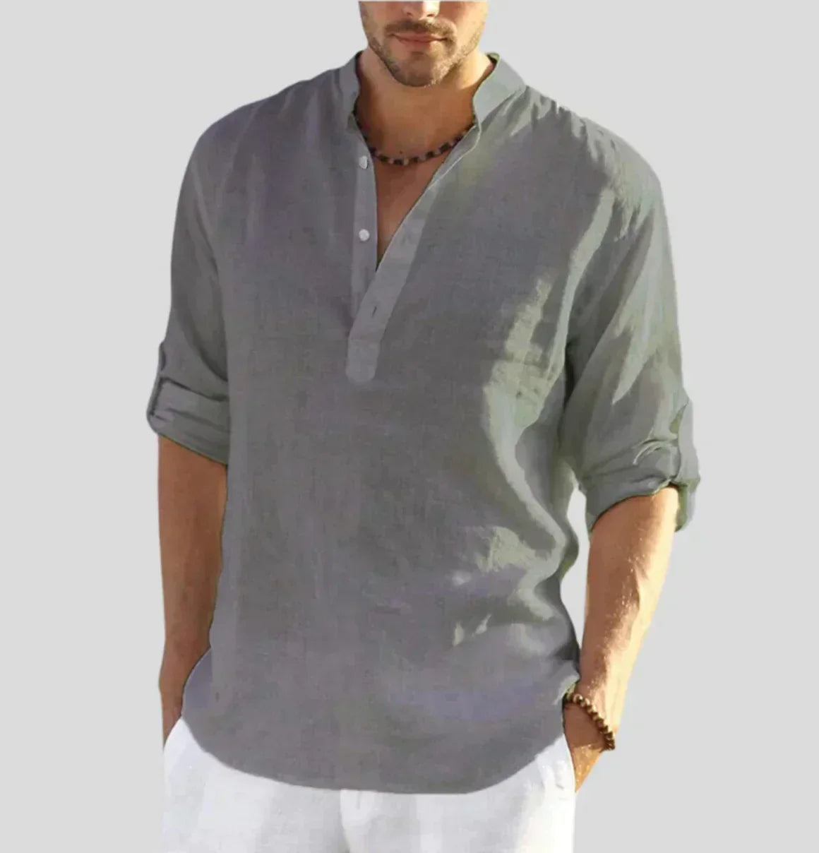 Raffinata Camicia in Lino da Uomo Con Disegno Essenziale
