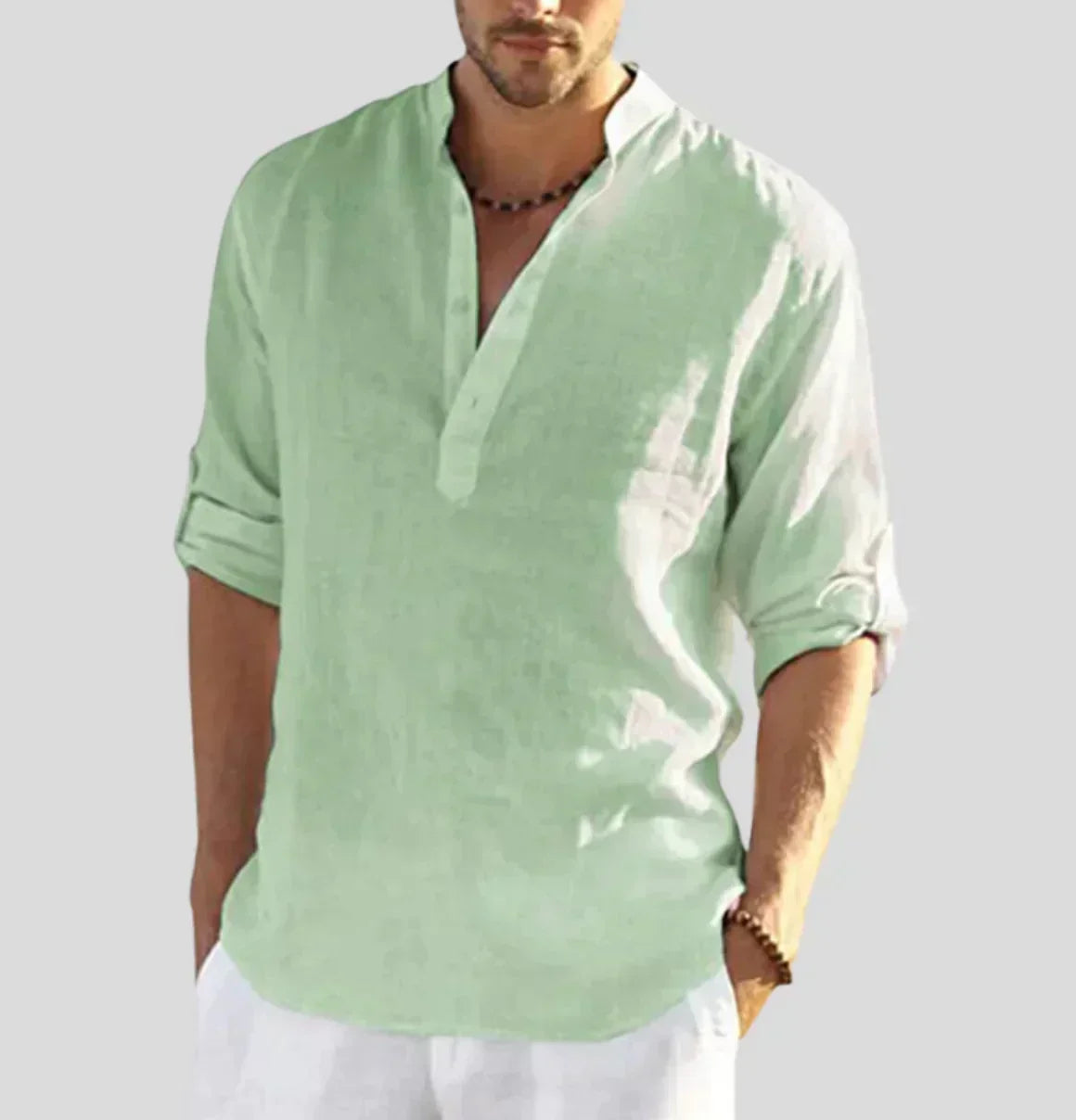 Raffinata Camicia in Lino da Uomo Con Disegno Essenziale