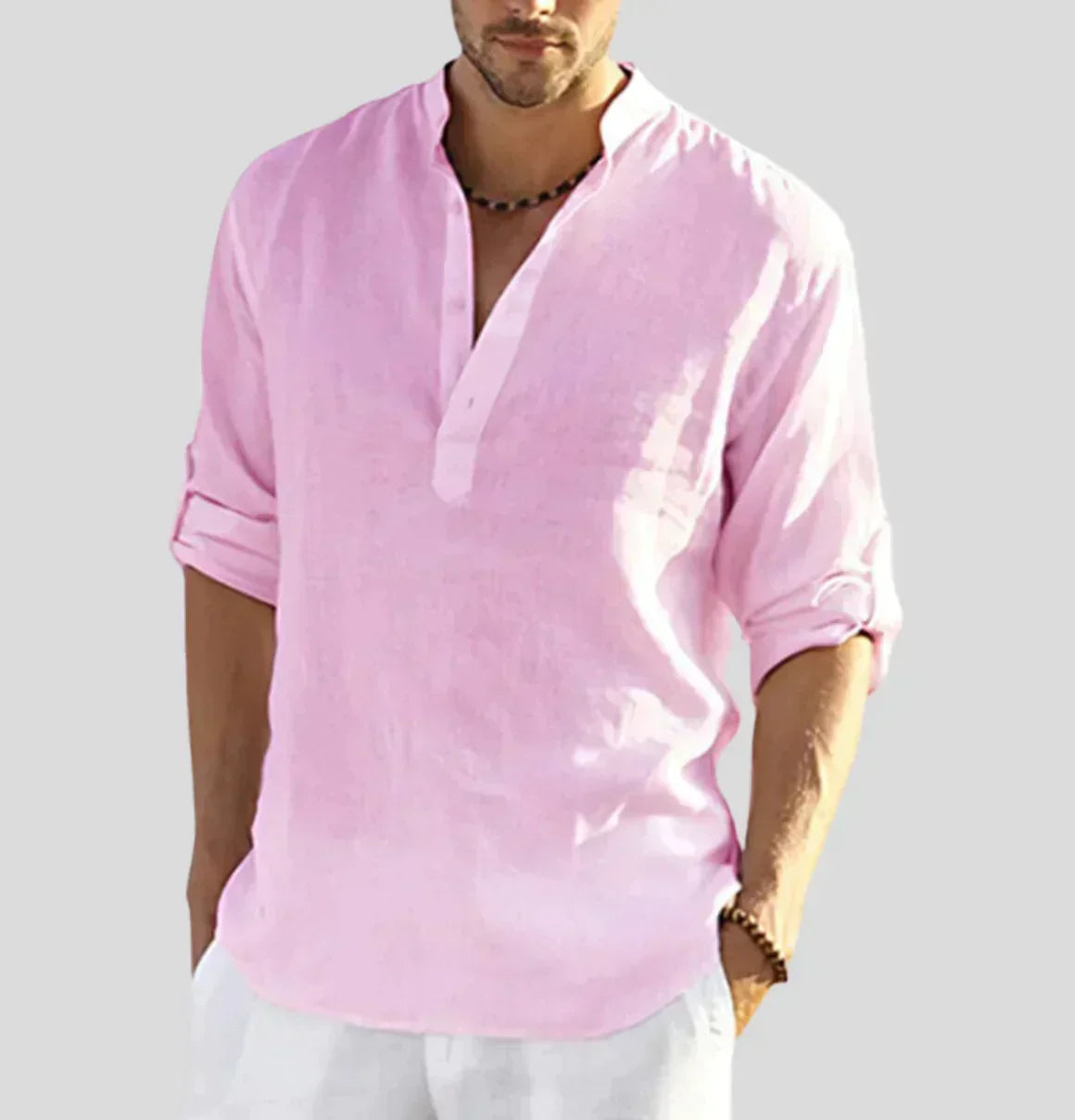 Raffinata Camicia in Lino da Uomo Con Disegno Essenziale