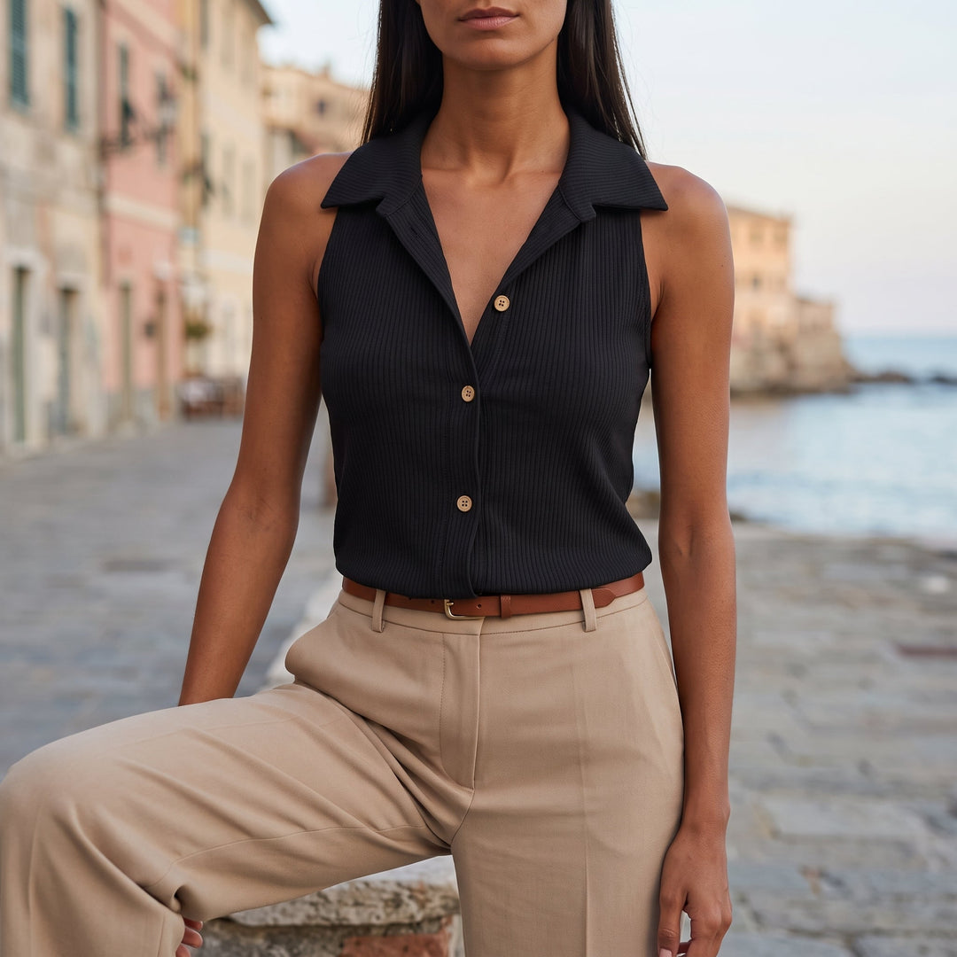 Top Smanicato da Donna con Scollo Rifinito e Silhouette Moderna