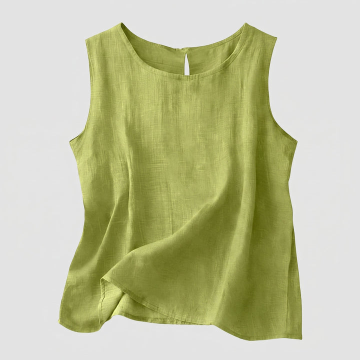Top Smanicato da Donna con Scollo Rotondo e Tessuto Cotone Lino