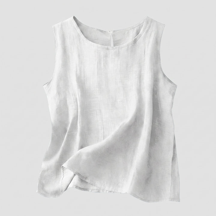 Top Smanicato da Donna con Scollo Rotondo e Tessuto Cotone Lino