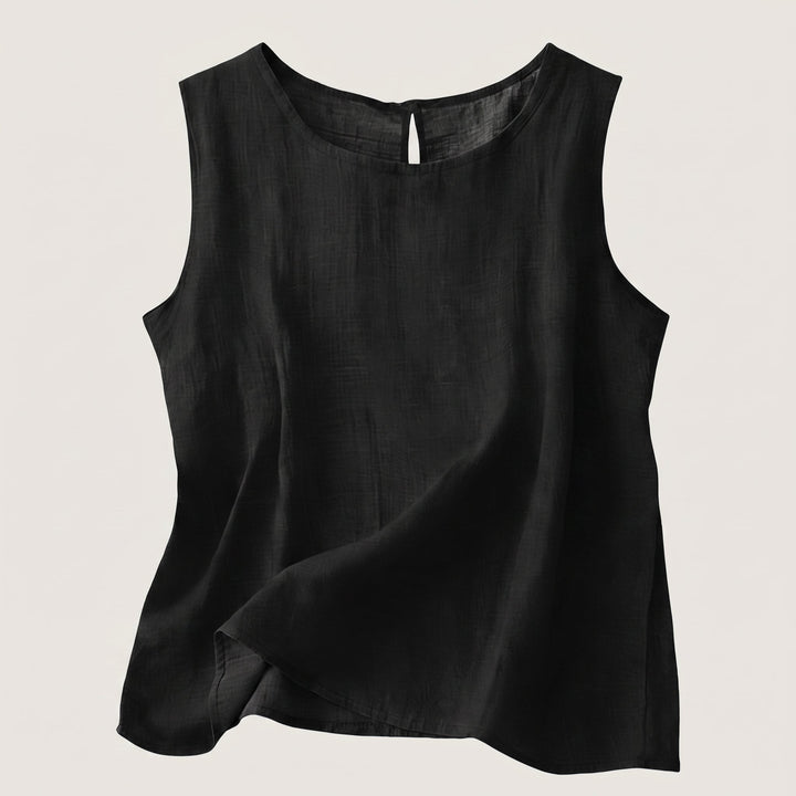 Top Smanicato da Donna con Scollo Rotondo e Tessuto Cotone Lino