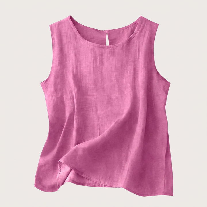 Top Smanicato da Donna con Scollo Rotondo e Tessuto Cotone Lino