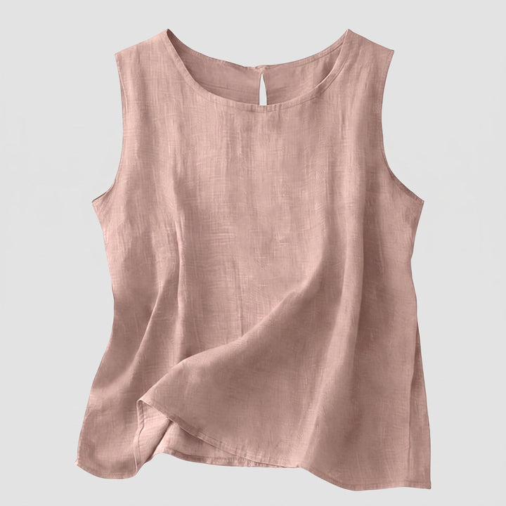 Top Smanicato da Donna con Scollo Rotondo e Tessuto Cotone Lino