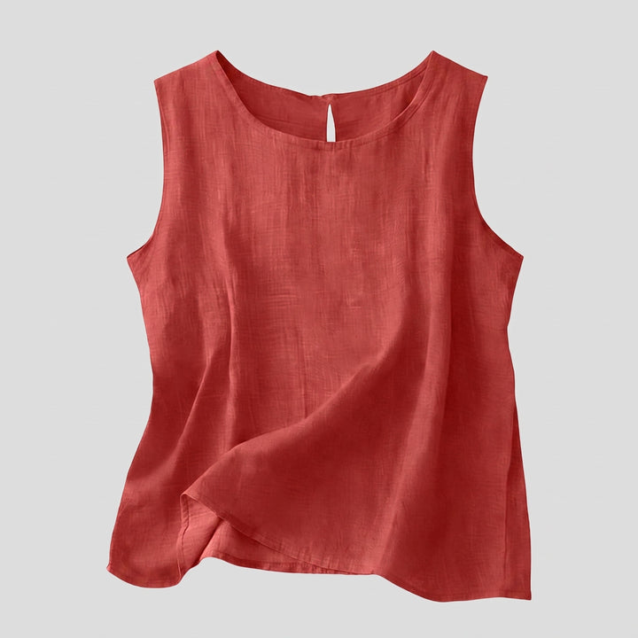 Top Smanicato da Donna con Scollo Rotondo e Tessuto Cotone Lino