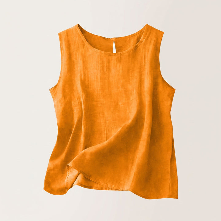 Top Smanicato da Donna con Scollo Rotondo e Tessuto Cotone Lino