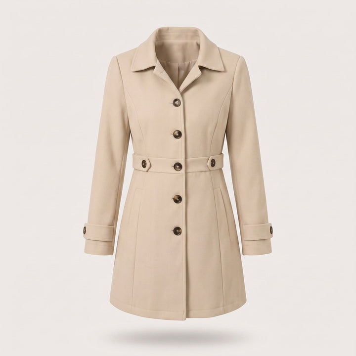 Dettaglio del collo a revers del cappotto trench