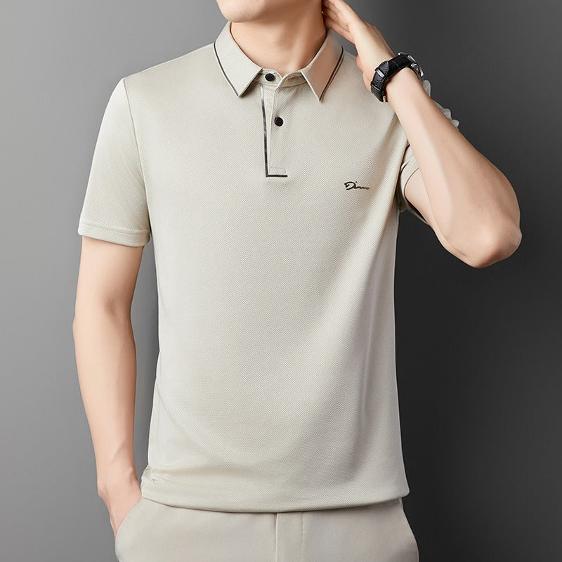 Classica Camicia a Quadri in Misto Cotone e Lino da Uomo Con Maniche Corte