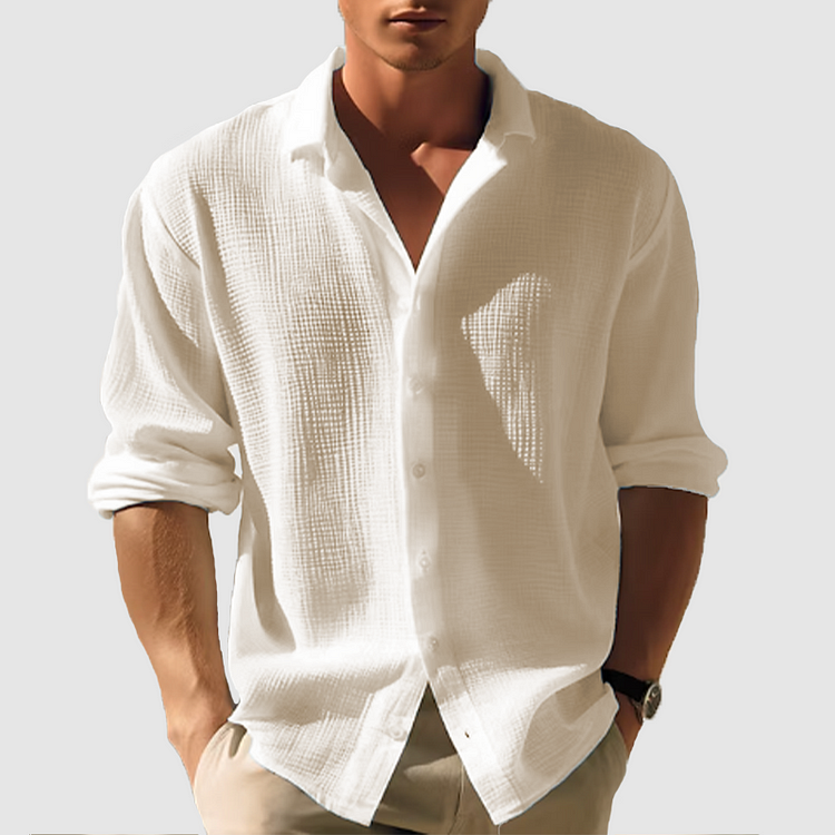 Classica Camicia da Uomo in Tinta Unita Con Chiusura a Bottoni E Maniche Lunghe